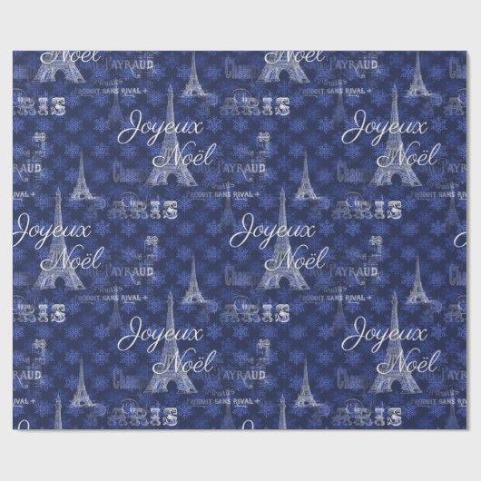 Paris Joyeux Noel Kerstblauw omslagpapier Cadeaupapier (Vlak)