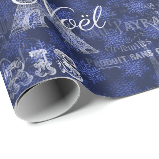 Paris Joyeux Noel Kerstblauw omslagpapier Cadeaupapier (Rol Hoek)