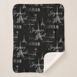 Paris Joyeux Noel Kerstmis Black Sherpa Blanket Deken