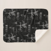 Paris Joyeux Noel Kerstmis Black Sherpa Blanket Sherpa Deken (Voorkant (horizontaal))