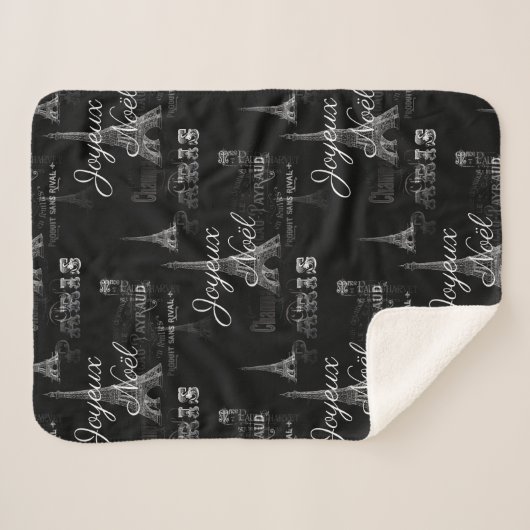 Paris Joyeux Noel Kerstmis Black Sherpa Blanket Sherpa Deken (Voorkant (horizontaal))