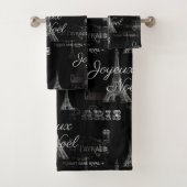 Paris Joyeux Noel Kerstmis Black Towel Set Bad Handdoek (Insitu)