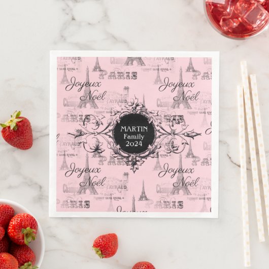 Paris Joyeux Noel Personal Pink Christmas Napkins Servet (Insitu)