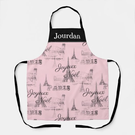 Paris Joyeux Noel Personal Pink Christmas Schort (Voorkant)