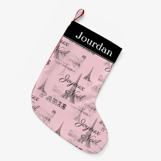 Paris Joyeux Noel Personal Pink Christmas Stocking Kleine Kerstsok (Voorkant (Hangend))