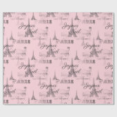 Paris Joyeux Noel Roze Kerst Inpakpapier (Vlak)