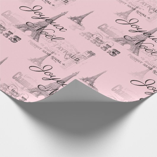 Paris Joyeux Noel Roze Kerst Inpakpapier (Hoek)