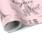 Paris Joyeux Noel Roze Kerst Inpakpapier (Rol Hoek)