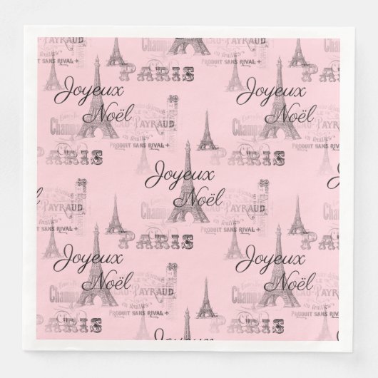 Paris Joyeux Noel Roze Kerst Papier Servetten (Voorkant)
