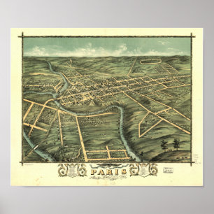 Paris Kentucky 1870 Panoramic Map Poster