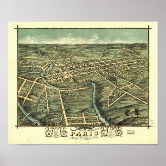 Paris Kentucky 1870 Panoramic Map Poster (Voorkant)