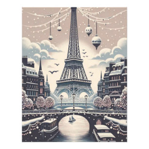 Paris Kerstposter – Besneeuwde winter skyline Foto Afdruk