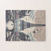 Paris Kerstposter – Eiffel Toren Besneeuwde Winter Legpuzzel (Horizontaal)