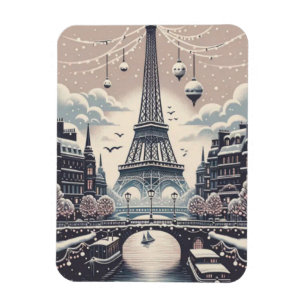 Paris Kerstposter – Eiffeltoren Besneeuwde Winter Magneet
