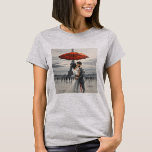 Paris Kiss onder het rode paraplu T-shirt