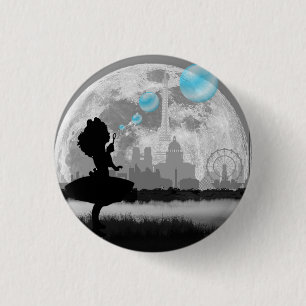 PARIS Klein Meisje dat Blauwe Bubbel Kunst Knop ma Ronde Button 3,2 Cm