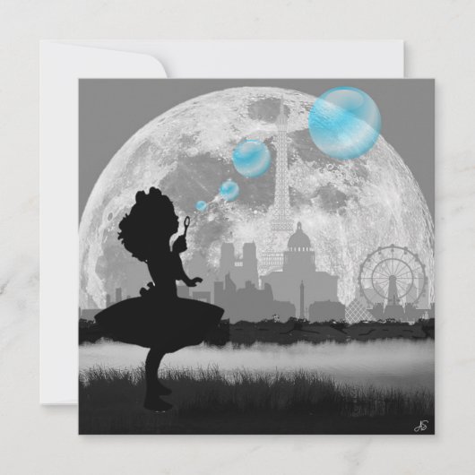 PARIS Klein meisje dat blauwe bubbelkunst maakt ka (Voorkant)