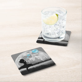PARIS Klein meisje dat blauwe bubbelpapier coaster Kartonnen Onderzetters