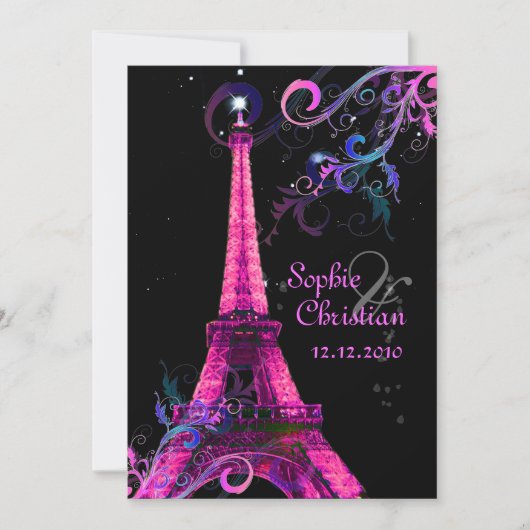 Paris La Nuit, eiffeltoren trouwkaarten Kaart (Voorkant)