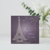 Paris La Nuit, huwelijksuitnodigingen voor eiffelt Kaart (Staand voorkant)