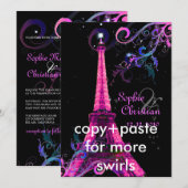 Paris La Nuit, huwelijksuitnodigingen voor eiffelt Kaart (Voorkant / Achterkant)