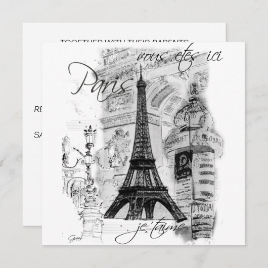 Paris La Tour Eiffel Eiffel Tower Uitnodiging (Voorkant / Achterkant)