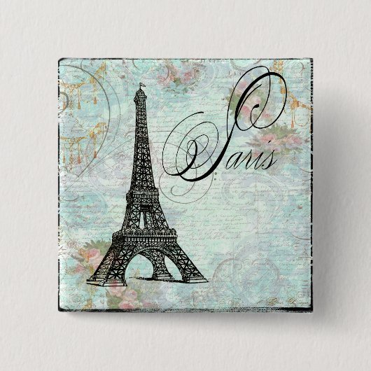 Paris La Tour Eiffel French Design Vierkante Button 5,1 Cm (Voorkant)