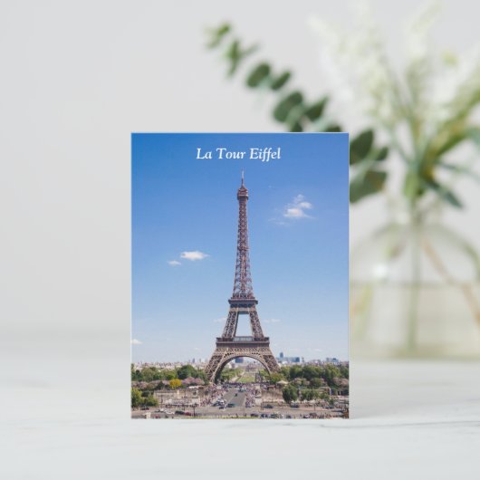 Paris La Tour Eiffel op foto van heldere blauwe he Briefkaart (Staand voorkant)