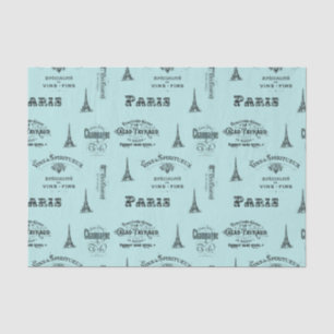 Paris Label Collage Aqua Tissue Paper Tissuepapier