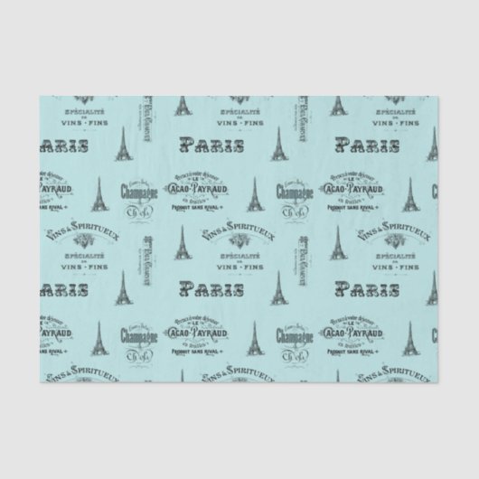 Paris Label Collage Aqua Tissue Paper Tissuepapier (Voorkant)