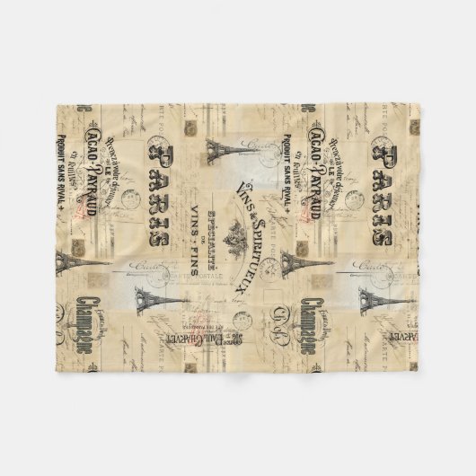 Paris Label Collage French Briefkaart Fleece Blank Deken (Voorkant (Horizontaal))