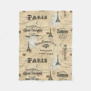 Paris Label Collage French Briefkaart Fleece Blank Deken