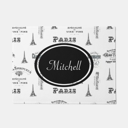 Paris Label Collage French Personalized Doormat Deurmat (Voorkant)