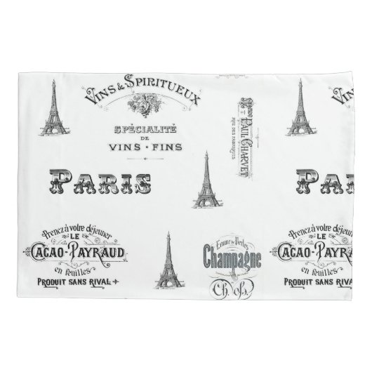 Paris Label Collage Pillow Hoesje Kussensloop (Achterkant)