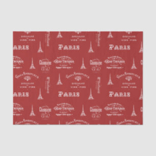 Paris Label Collage Red Tissue Paper Tissuepapier