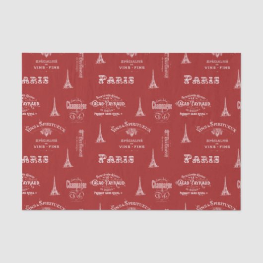 Paris Label Collage Red Tissue Paper Tissuepapier (Voorkant)