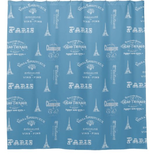 Paris Label French Blue Shower Curtain Douchegordijn (Voorkant)