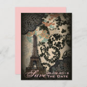 Paris Lace vintage bruiloft save the date Aankondigingskaart (Voorkant / Achterkant)