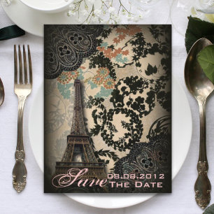 Paris Lace vintage bruiloft save the date Aankondigingskaart