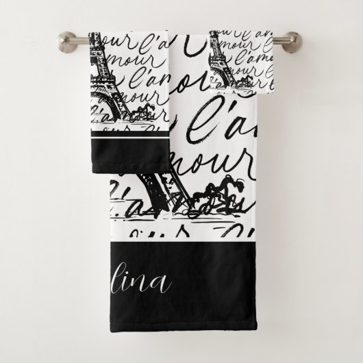 Paris L'Amore Zwart en Wit Eiffel - Romantisch Bad Handdoek (Insitu)