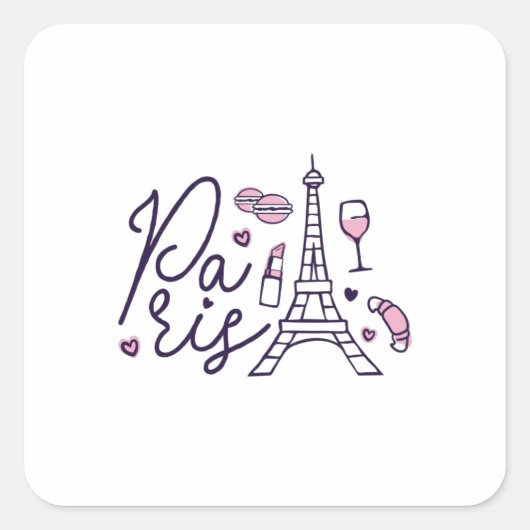 Paris Lettering Vierkante Sticker (Voorkant)