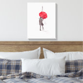Paris liefdespaar met rode paraplu Canvas druk (Insitu (Slaapkamer))