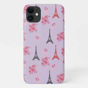 Paris Liefdespatroon – Eiffeltoren & Rozens Naadlo Case-Mate iPhone Case