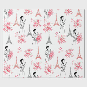 Paris Liefdespatroon – Eiffeltoren & Rozent Naadlo Cadeaupapier