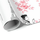 Paris Liefdespatroon – Eiffeltoren & Rozent Naadlo Cadeaupapier (Rol Hoek)