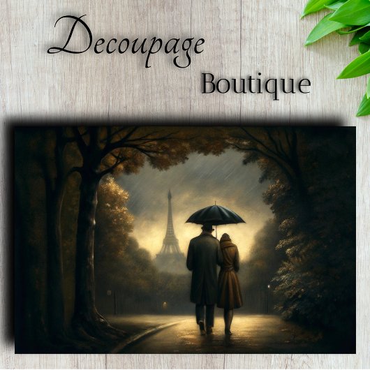 Paris Liefhebbers in de Regen Decoupage Tissuepapier