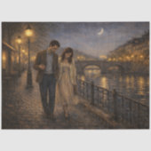 Paris Liefhebbers Rivierwandeling Romantisch Scène Tissuepapier (Voorkant)