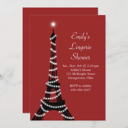 Paris Lights Lingerie Douche Uitnodiging (Voorkant / Achterkant)