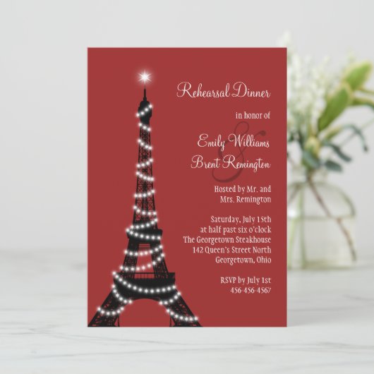 Paris Lights Rehearsal Dinner Invitation Kaart (Staand voorkant)