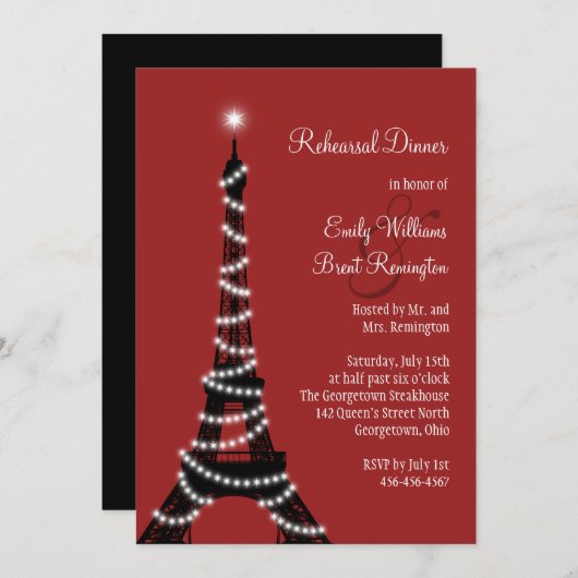 Paris Lights Rehearsal Dinner Invitation Kaart (Voorkant / Achterkant)